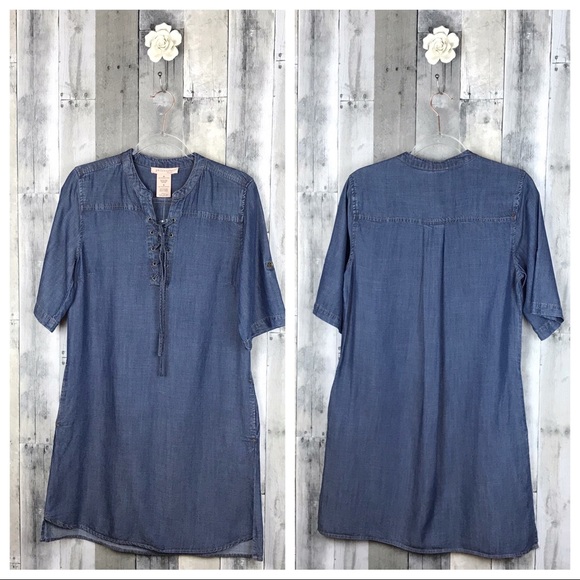 Philosophy Dresses & Skirts - Philosophy Chambray Tencel Lace Up Dress Sz M NWT